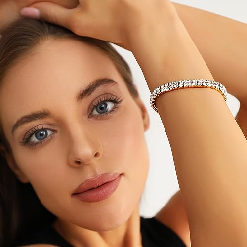 Zealmer Sparkle Multicolor Rhinestone Stackable Stretch Bracelets for Women - color: 2 Row Gold Bracelet