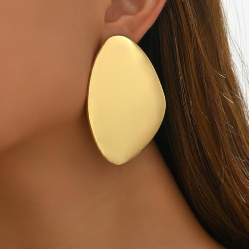 Statement Earrings for Women Big Earrings Large Statement Earrings Chunky Irregular Geometric Drop Dangle Earrings Oval Round Pebble Shape Earrings Chunky Jewelry - style: style gold