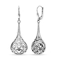 LeCalla 925 Sterling Silver Leverback Drop Earrings | Lightweight Celtic-Knot Filigree Heart Teardrop Dangle Earring for Women's Gift for Her - color: Long Filigree Bali Inspired