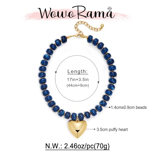 WOWORAMA Chunky Heart Necklaces for Women Colorful Resin Beaded Choker Necklace Gold Puffy Heart Statement Necklace Trendy Acrylic Choker Jewelry - color: Navy-Blue