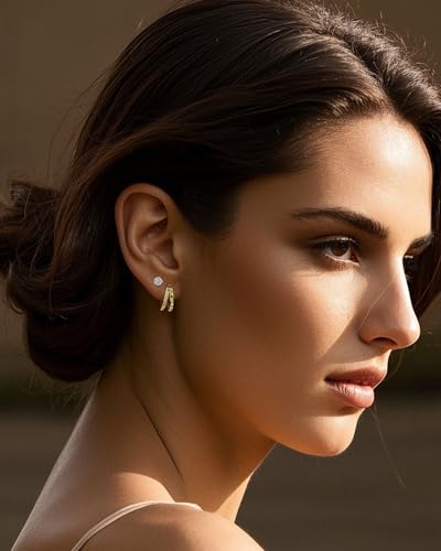 3 PairsTrendy Dainty Set Earrings- 14K Gold Plated Hoop Earrings for Women, Hypoallergenic Lightweight Stackable Jewelry Gift for Multiple Piercings - color: Three circles diamond