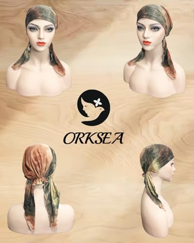 Chemo Headwear for Women Pre-Tied Head Scarf Headwraps Soft Turbans Cancer Hats Chemo Beanie Coverings Scarves - color: Khaki Flower