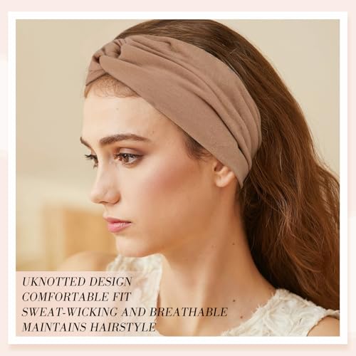 obeoby 6 Pack Wide Turban Headbands for Women Non Slip, 6inch Thick Head Wraps Knotted Hair Bands for Lady Large African Wide Hair Wrap - color: Brown series