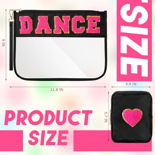 Hillban 2 Pcs Dance Recital Gifts Makeup Bags Chenille Letter Bags for Dance Team Gifts PVC Clear Cheer Case Toiletry Zipper Pouch for Women Ballet Competition Accessories Dancer Stuff - style: Dance Theme