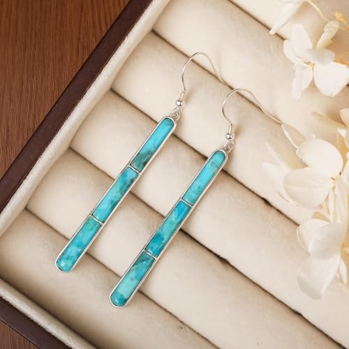Turquoise Earrings for Women 925 Sterling Silver Gemstones Dangle Earrings Bohemian Style Statement Bar Earrings Dangle Earrings for Women Earrings Valentines Gifts - color: Blue