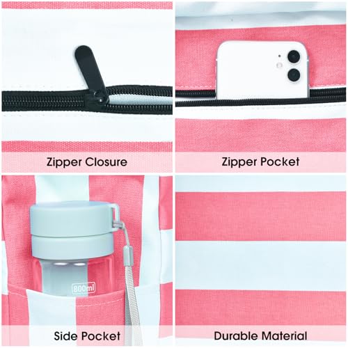 Becokan Beach Bag Large Beach Tote Bag for Women Waterproof Sandproof Swim Pool Bag With Zipper - color: Pink