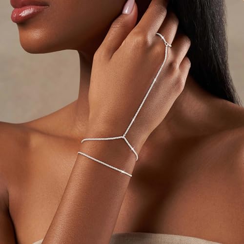 Hand Chain Bracelet for Women Trendy, Dainty Silver Beaded Finger Ring Bracelet Non Tarnish Minimalist Adjustable Simple Cute Silver Bracelets Waterproof Fashion Jewelry - color: Silver-03