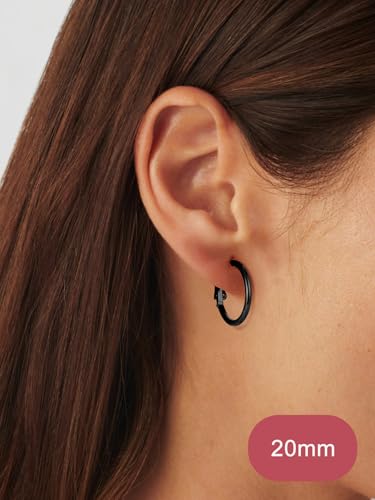 FOCALOOK 14K Gold Plated Lightweight Large Hoops| 2mm Thin Hoop Earrings for Women 30/40/50/70/100mm - color: 01.Black, size: 20mm