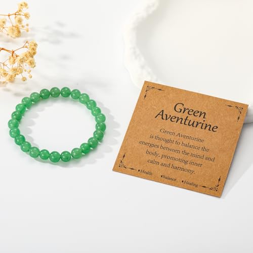 Gnamy Healing Crystal Bracelet for Women, Natural Stone Beaded Healing Crystal Bracelet Triple Protection Stress Relief Beads Jewelry Birthday Gifts Jewelry for Her - style: Green Aventurine