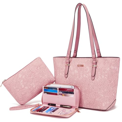 Purses And Wallets Set For Women Work Tote Satchel Handbags Shoulder Bag Top Handle Totes Purse With Matching Wallet - color: A57-3pcs/Set Pink