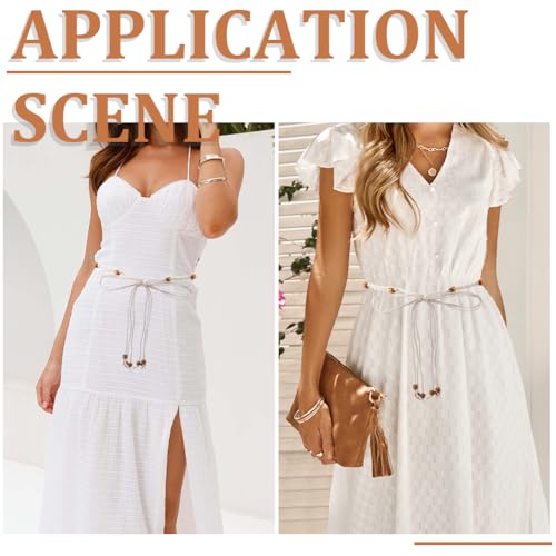 CRASPIRE Boho Braided Rope Belt Beaded Tassel Belts Western Woven Thin Tie Adjustable White Bohemian Handmade Cord 67in Long Skinny Strap Chain Wood Beads for Women Lady Dress Cloth Outfit Skirt Wrap - color: White