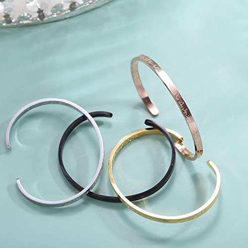 Qitian Islamic Jewelry Gifts for Women Allah Gold Bangles Bracelets Ayatul Kursi Arabic Cuff Bracelet for Women Men Islam Eid Ramadan New Year Gifts - color: K-Black-Thin