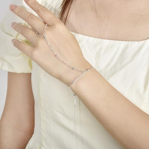 Hand Chain Bracelet Stainless Steel Finger Ring Bracelet Adjustable Gold Plated Hand Chain CZ Stackable Boho Minimalist Jewelry for Women - color: Steel Hand Chain Bracelet AN140W