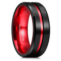 King Will Mens Tungsten Rings for Men Two Tone Grooved Mens Wedding Band Cool - color: Red & Black 8mm