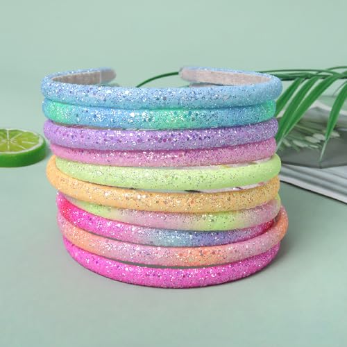 Fishdown Glitter Headband for Girls Women Sparkle Headband Accessory Set of 10 - color: Color-6