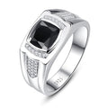 Yaresul 8 * 8mm 2.85CT 925 Sterling Silver Mens Gemstone Ring Princess Cut Created Black Onyx|Sapphire|Emerald|Ruby Mens Wedding Band Engagement Ring Pave CZ W/AAA Size 6-13 - color: Created Onyx