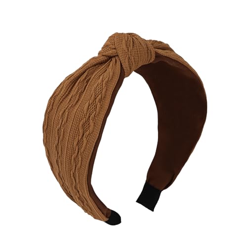 Ondder Top Knot Headband for Women Brown Fabric Non Slip Fashion Wide Knotted Headbands Hair Accessories for Women Girls - color: Brown