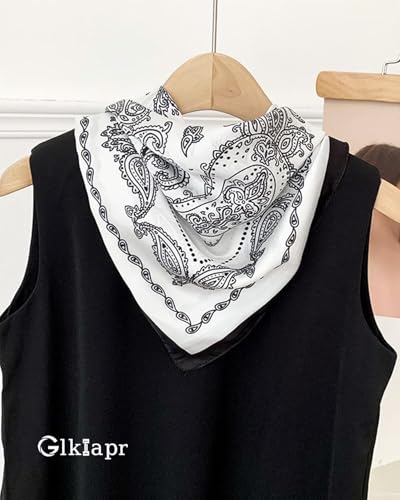 Satin Bandana Headscarf for Women Silky Hair Scarves for Fashion Lightweight - color: 28-black and White Dolphins