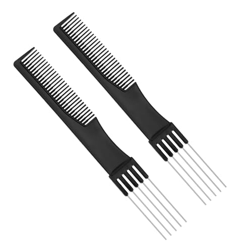 2pcs Black Metal Prong Pick Combs Parting for Women, Double-Head Parting Teasing Comb with Metal Pick Fork Comb Tool Hair Picking Comb for Hair Styling Salon Fine Hair Thick Thin Hair