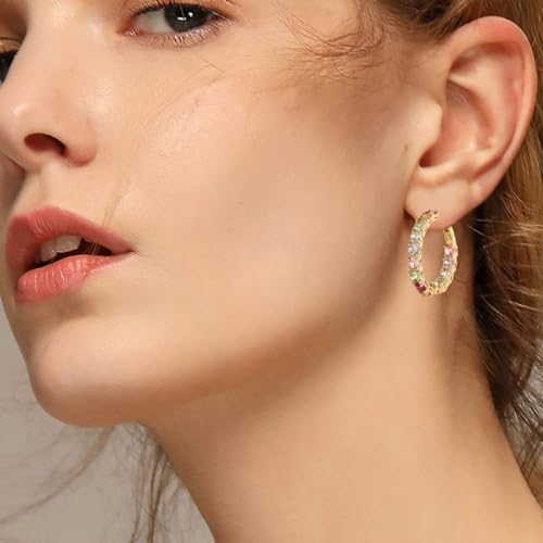 Colorful Hoop Earrings, Sparkly Crystal Cubic Zirconia Hoop Earrings for Women Hypoallergenic Small Hoop Earrings for Birthday Jewelry - color: Colorful-2