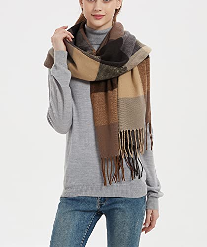Wander Agio Women's Fashion Long Shawl Big Grid Winter Warm Lattice Large Scarf - color: Coffee 6