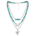 Pingyongchang Boho Layered Western Turquoise Necklaces for Women Vintage Stone Beaded Chokers Butterfly Catus Chain Country Concert Cowgirl Cowboy Jewelry Holiday Gifts - style: D Catus