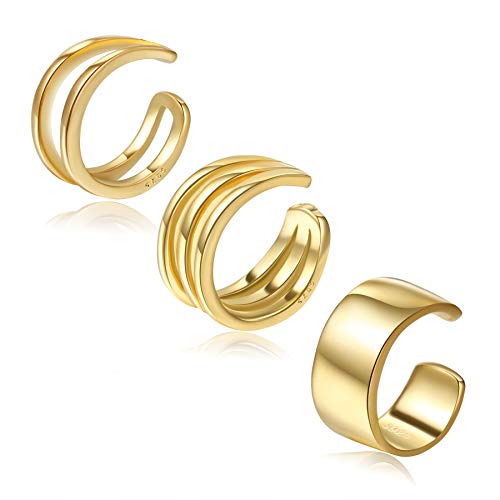 CHIC & ARTSY 925 Sterling Silver Ear Cuffs for Women, Non Piercing Clip On Cartilage Cuffs, Adjustable Fake Conch & Helix Earrings, Gold Plated & Oxidized Various Styles - color: ear cuff #4
