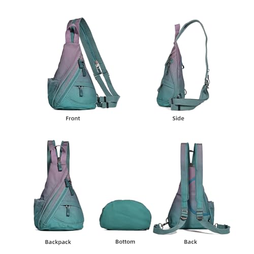 KL928 Canvas Sling Bag - Small Crossbody Backpack Shoulder Casual Daypack Rucksack for Men Women - color: Medium-violet+grayishblue