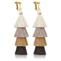 Clip on Earrings, Lightweight Colorful Layered Tassel Bohemian Statement Tiered Big Dangle Drop Earrings for Women, Non Pierced, Boho Jewelry - color: Brown