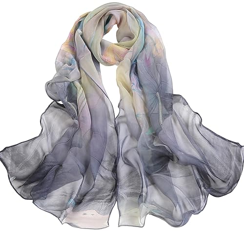 MINIDORA Lightweight Scarves for Women Elegant Floral Pattern Scarf Shawls Sunscreen Head Shawls - color: Style 1-gray