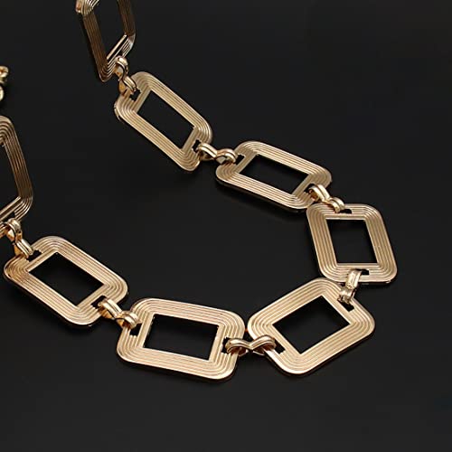 Women's Chain Belt Metal Waist Belt Chunky Belly Link Belt - color: Square Gold, size: S: 41.3 in