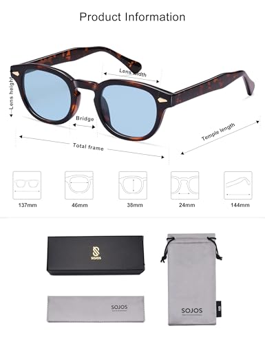 SOJOS Retro Small Round Sunglasses for Men Women Trendy Circle Style UV400 Lenses Unisex Sun Glasses SJ2251 - color: Dark Tortoise/Blue