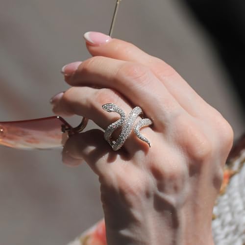 Sterling Silver Statement Ring 14K Gold Plated Healing Protection Snake CZ Pave Adjustable Open Ring 34mm
