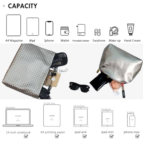 JINMANXUE Women Boston Bag, Woven Hobo Tote Handbag and Purses, Female Satchel Messenger Bags, Fashion Shoulder Crossbody Bag - color: Antique Silver