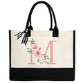 Initial Canvas Tote Bag for Women, Beach Bag with Inner Zipper Pocket Personalized Gifts for Wedding, Birthday | Initial - color: M