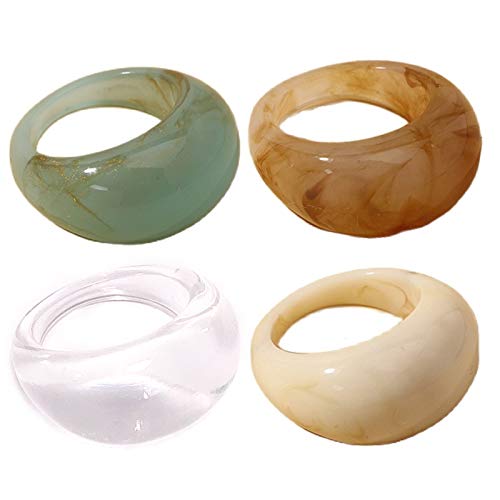 Set Resin Colorful Wide Thick Dome Knuckle Finger Stackable Joint Ring Retro Acrylic Transparent Vintage Jewelry Party Elegant Handmade Gift Diameter 18mm Stylish Bold - color: 4pcs