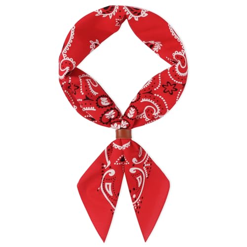27.5 Inches Western Bandana Scarf With Leather Scarf Buckle, 100% Cotton Neck Scarf for Men Cowboy Scarves - color: Red