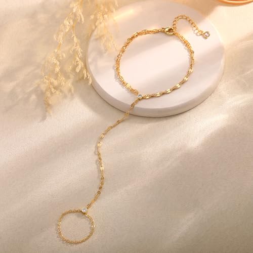 CHESKY 14k Gold Plated Hand Chain Bracelet for Women Trendy, Dainty Ring Bracelets Hand Chain Finger Nail Bracelet Simple Gold Hand Jewelry for Women Gifts - style: Lips