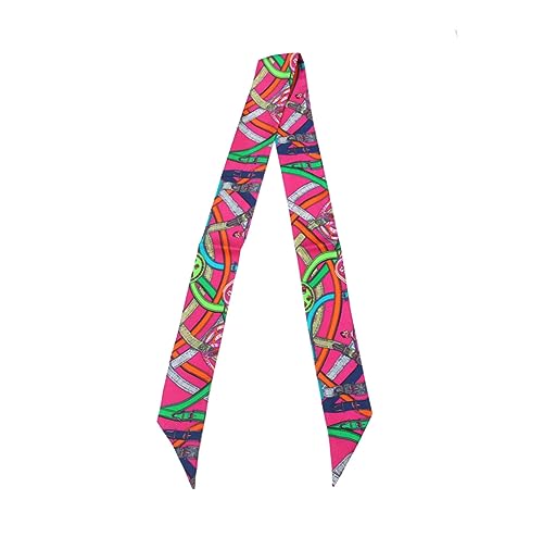 JERLA 100% Mulberry silk Scarf bag scarf Head Hair Ribbon Handbag Handle wrap Tie Bundle Neckerchief Scarf for women - color: Geometric Pattern Rose Pink