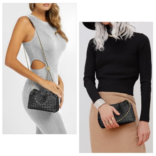 Joryin Woven Women's Crossbody Bag & Evening Purse, Trendy Dumpling Clutch & Hobo Cloud Shoulder Bag Trendy Dumpling Clutch - color: Woven Leather-black