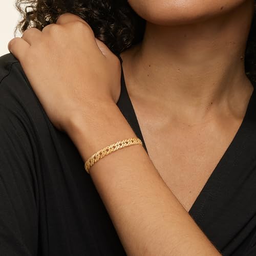 BENEIGE Women Bracelet 14K Gold Plated Paperclip Satellite Bead Ball Oval Cuba Cable Box Chain Daily Charm Layered Link Silver Bracelets Adjustable Jewelry - style: Paperclip Diagonal Double