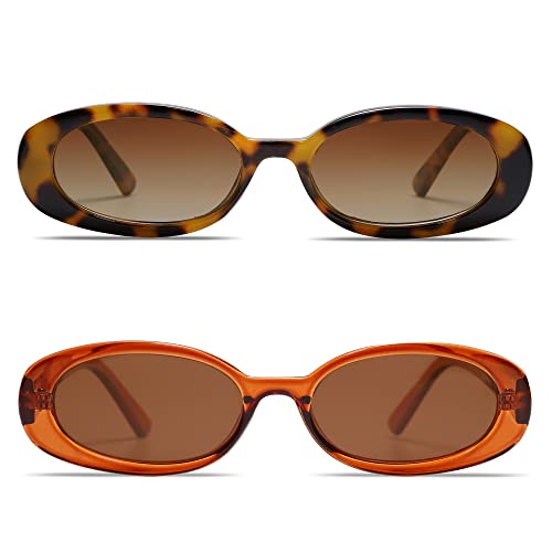 VANLINKER Polarized Retro Oval Sunglasses for Women and Men Small 90s Style VL9580 - color: C3c4 Brown Frame/Tortoise Frame