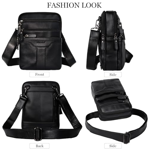 Leather Messenger Bag for Men, Small Leather Sling Shoulder Bag Messenger Pack for Men, Man Purse - color: Black