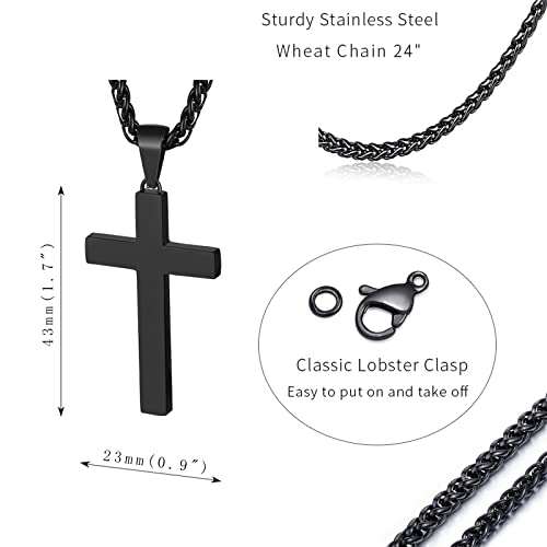 P. BLAKE Cross Necklace for Men Boys- Stainless Steel Cross Pendant with 16-24 Inches Chain Christian Religious Jewelry Gifts - size: 22 inches, style: Black Pendant 1.7*0.9