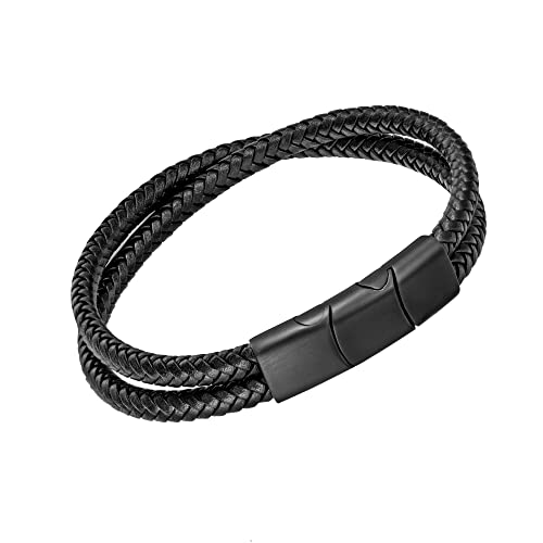 murtoo Mens Bracelet Leather Braided, Brown and Black Leather Bracelet for Men - color: Black, size: 8.46"