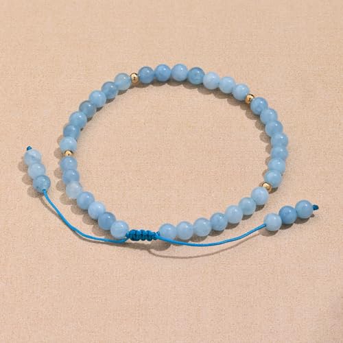 Softones 6mm Natural Stone Anklet for Women Gemstone Ankle Bracelets for Women Healing Energy Crystal Anklets Adjustable(8.5-10 Inches) - color: Blue Chalcedony
