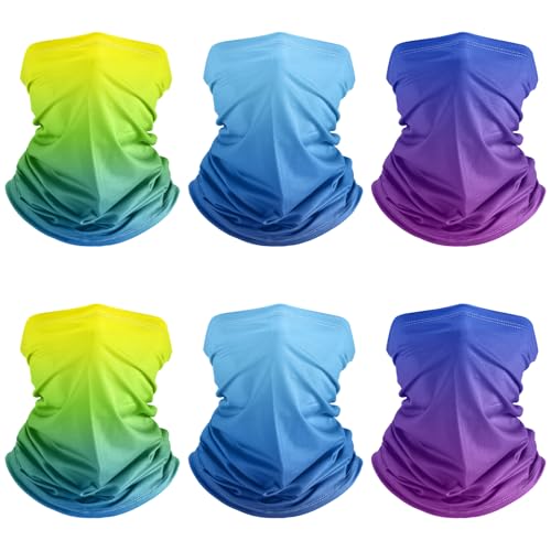 Geyoga 6 Pieces Summer UV Protection Cooling Neck Gaiter Face Clothing Neck Gaiter Mask Scarf Sunscreen Breathable Bandana - color: Gradient Color