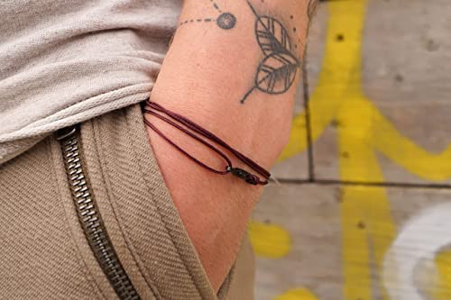 Made by Nami Nautical Rope Bracelet for Men Waterproof & Adjustable Wrap String Bracelets with Snap Hook Gift for Him - color: Ruby Red Black