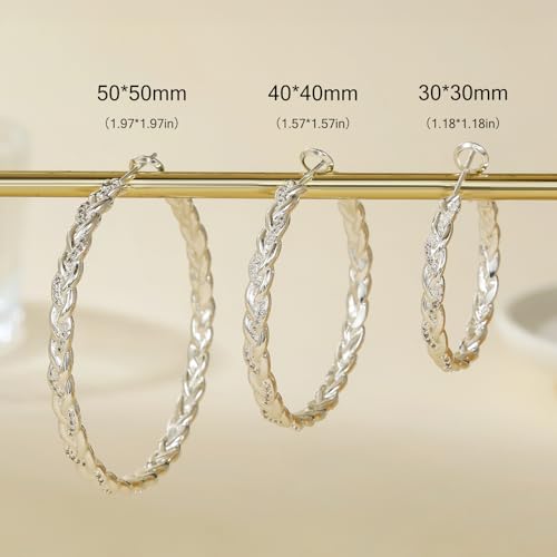 PABBEU Sterling Silver Hoop Earrings,Hypoallergenic Twisted Silver Hoops Earrings for Women Lightweight SilverHoop Earring with Cubic Zirconia (15/20/25/30MM) - color: Silver 2