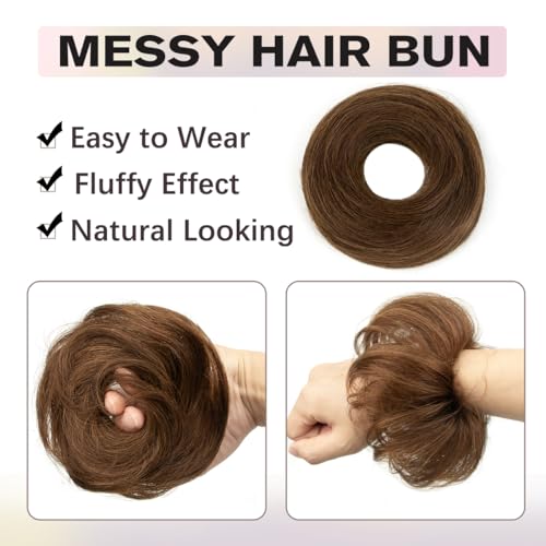 2 PCS Medium Brown Hair Bun, Messy Bun Hair Piece, Soft Fluffy Elastic Scrunchie, 30s Easy Updo for Women & Kids, Ideal for Daily Wear, Ballet, Dance & Office Use - color: Chocolate Brown, size: 4 Inch